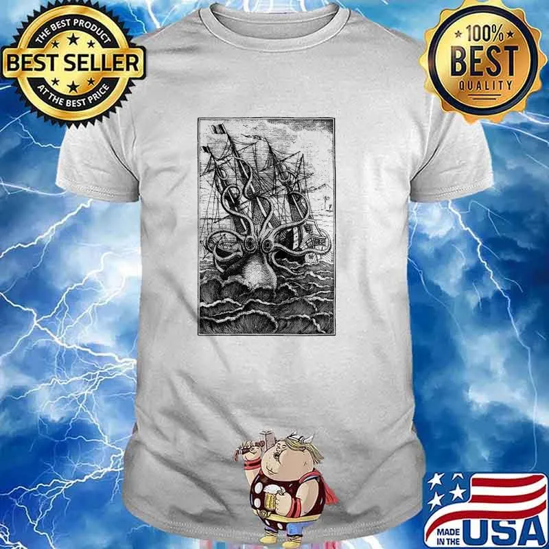 Vintage Kraken attacking ship illustration Classic T-Shirt