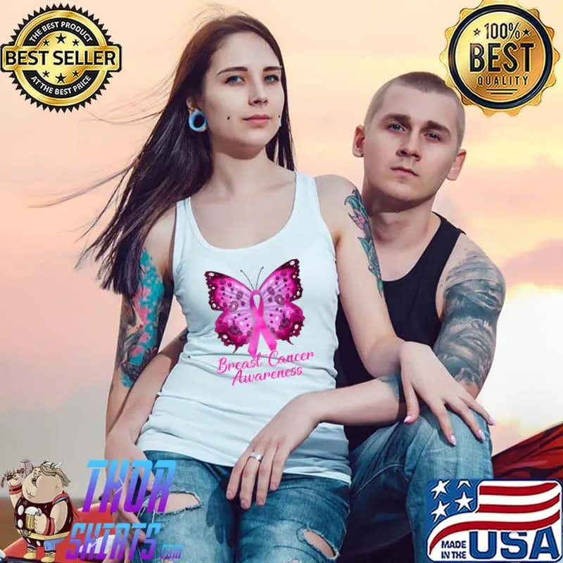 We Wear Pink Breast Cancer Awareness Pink Butterfly T-Shirt Tank Top