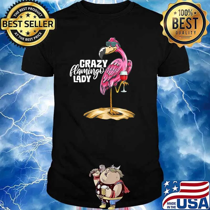 Womens Crazy Flamingo Lady Flamingo Wine Lover Fun Party Drinking T-Shirt