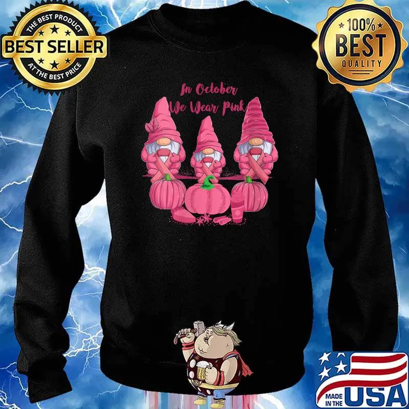Womens In October We Wear Pink Gnomes Breast Cancer Awareness V-Neck T-Shirt Sweater