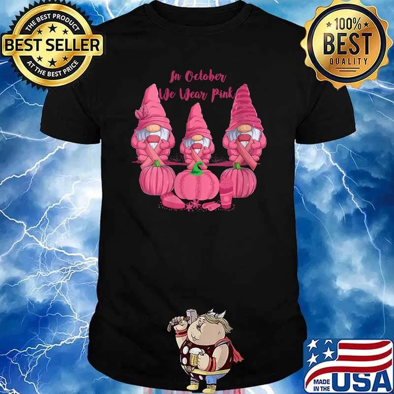 Womens In October We Wear Pink Gnomes Breast Cancer Awareness V-Neck T-Shirt