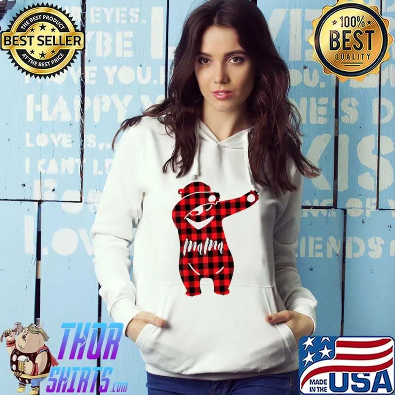 Womens Red Plaid Dabbing Mama Bear Pajama Christmas Themed T-Shirt Hoodie