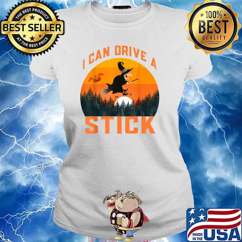 Yes I can Drive a stick Halloween Costume Old Witch T-Shirt Ladies tee