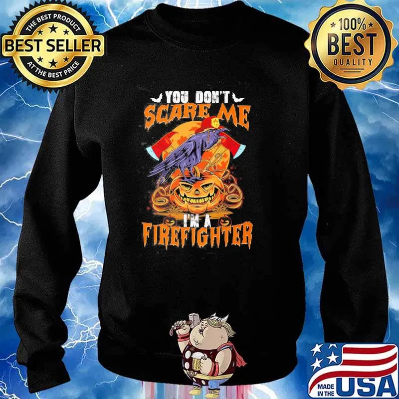 You dont scare me im a firefighter black cow on the pumpkin blood moon halloween s Sweater