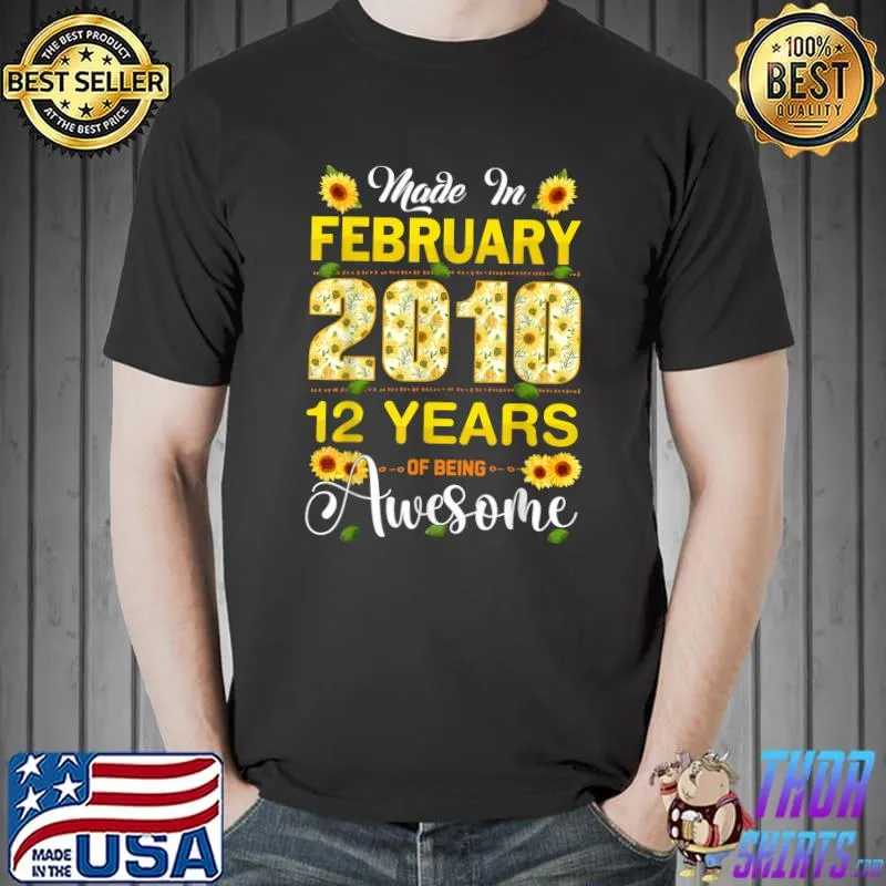 12th Birthday Flowers Gift for Women Born in February 2010 T-Shirt Unisex
