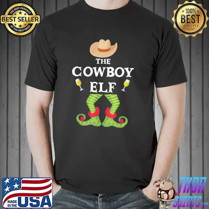 2021 Cowboy Elf Family Christmas Party Funny Pajama Wine Lover T-Shirt Unisex