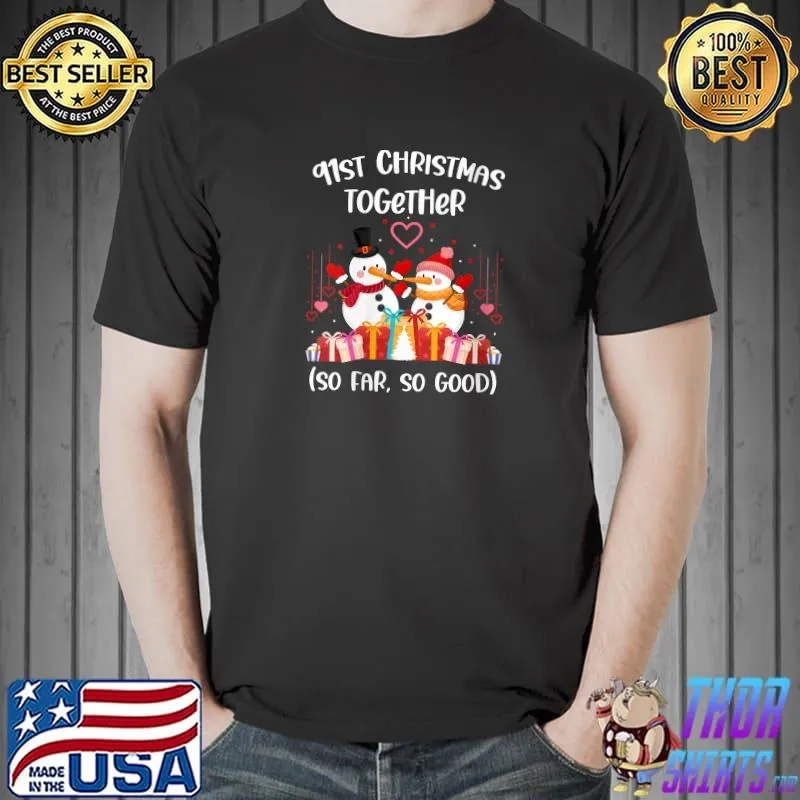 Awesome 91st Christmas together wedding anniversary forever snowman T-s Unisex