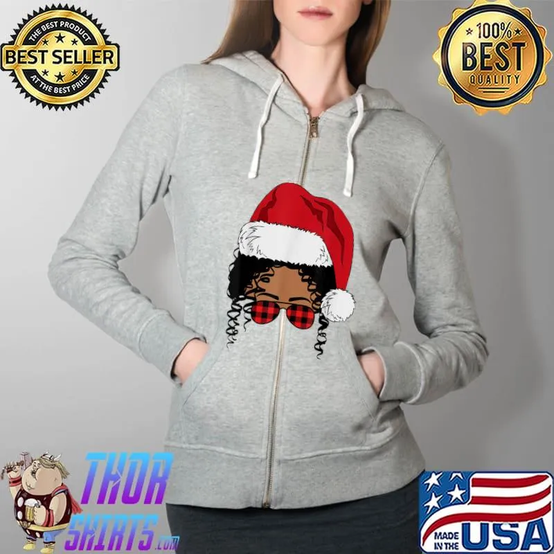 Awesome Black African American Santa Afro Christmas Melanin Women T-Shirt Full Zip Hooded