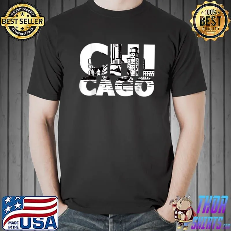 Awesome Chicago Distressed Vintage Retro Skyline Funny USA T Shirt Unisex