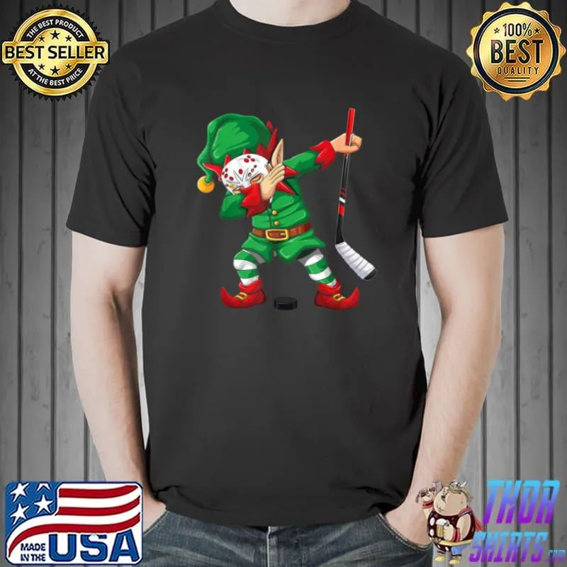 Awesome Christmas Elf Dabbing Ice Hockey Players Funny Xmas Hockey T Shirt Unisex