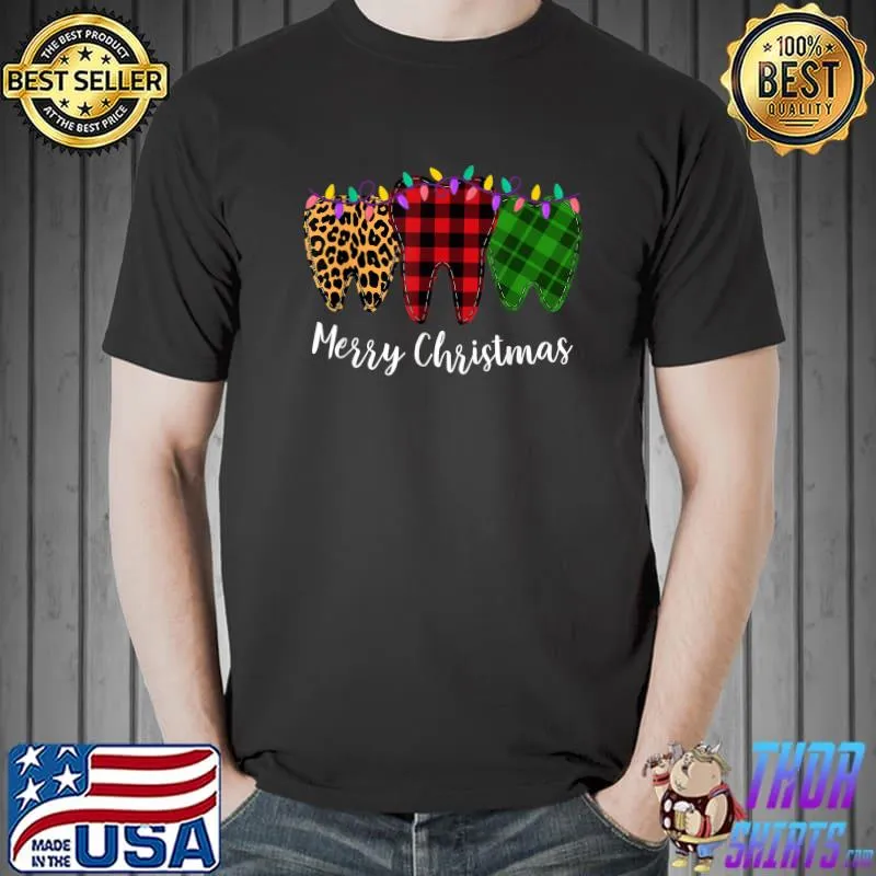 Awesome christmas Tooth Dentist Dental Assistant Teeth Leopard Plaid T-Shirt Unisex