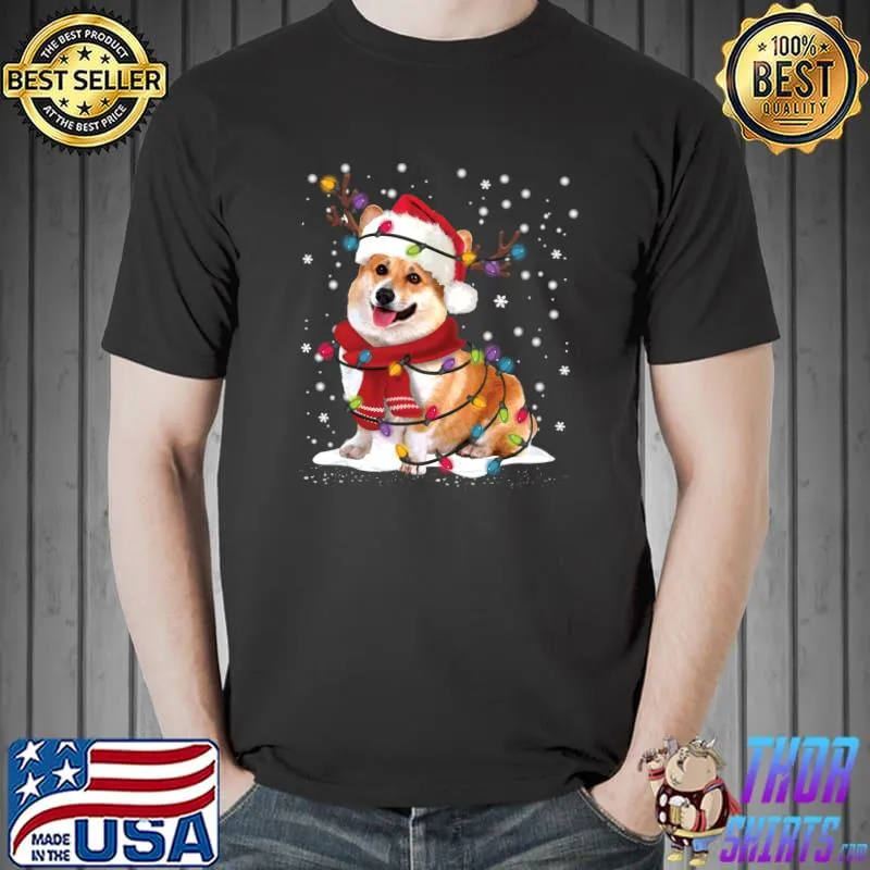 Awesome corgi Christmas Tree Light Pajama Dog Lover Xmas T-Shirt Unisex