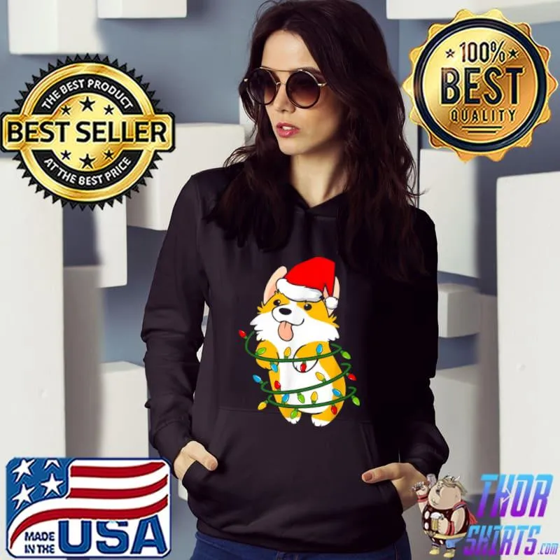 Awesome Corgi Dog Santa Christmas Tree Lights Puppy Xmas Shirt Hoodie