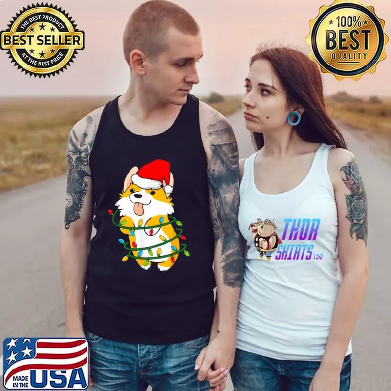 Awesome Corgi Dog Santa Christmas Tree Lights Puppy Xmas Shirt Tank Top