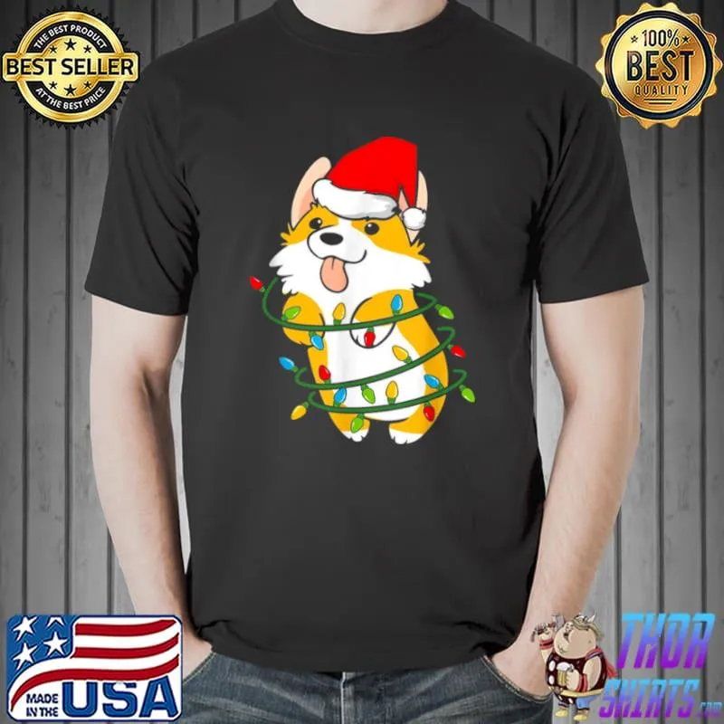 Awesome Corgi Dog Santa Christmas Tree Lights Puppy Xmas Shirt