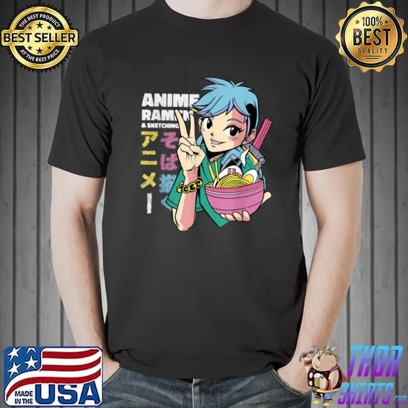 Awesome Cute Japanese Anime Kawaii Food Ramen and Sketching Outfit T Shirt