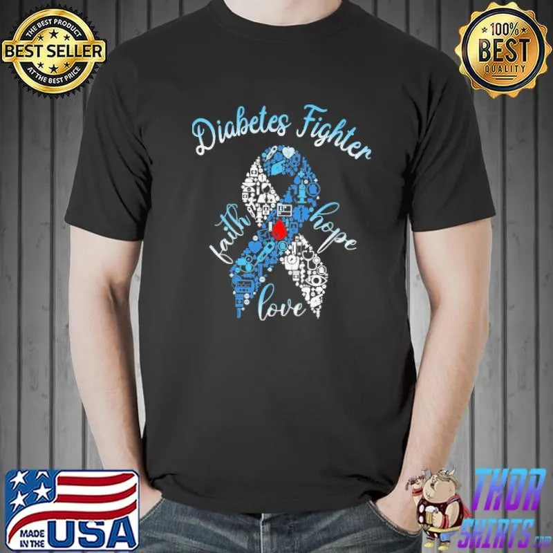 Awesome Diabetes Fighter Faith Hope Lovw Ribbon Shirt Unisex