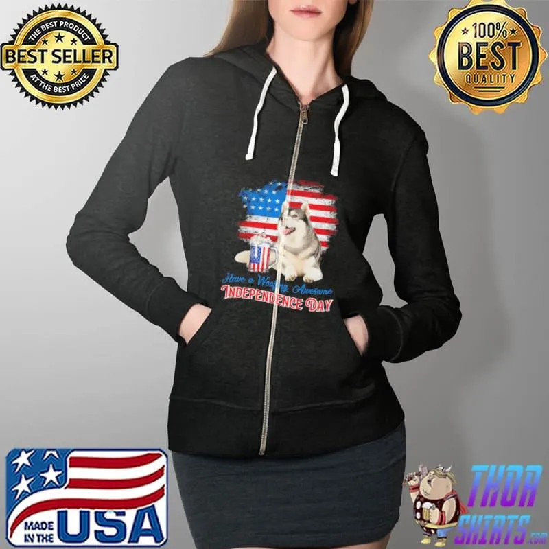 Awesome husky Woofing Awesome Independence Day Shirt Full Zip Hooded
