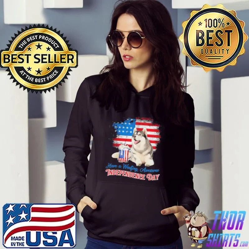 Awesome husky Woofing Awesome Independence Day Shirt Hoodie
