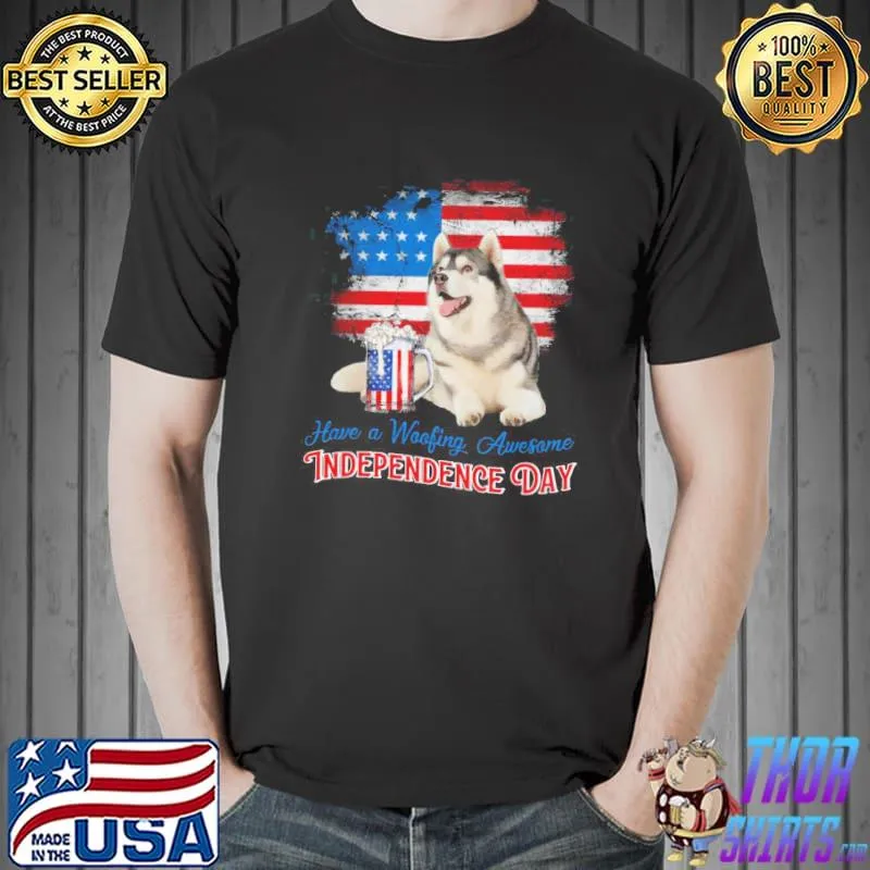 Awesome husky Woofing Awesome Independence Day Shirt