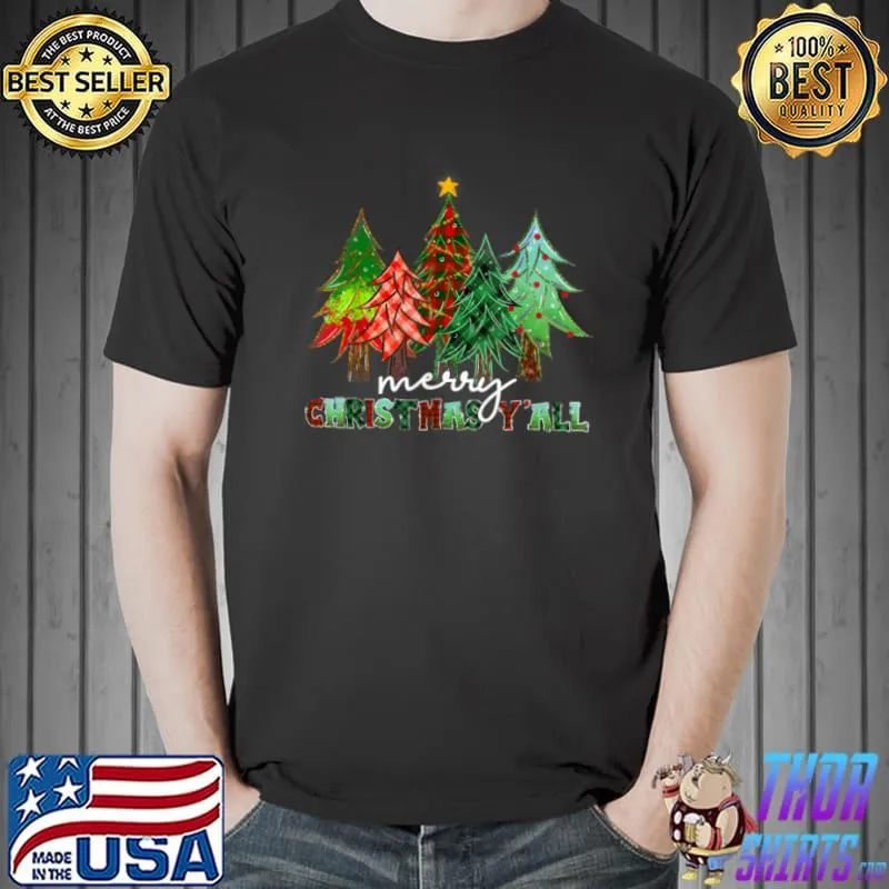 Awesome Kids Buffalo Plaid Xmas Tree Santa Merry Christmas Y’all T Shirt Unisex
