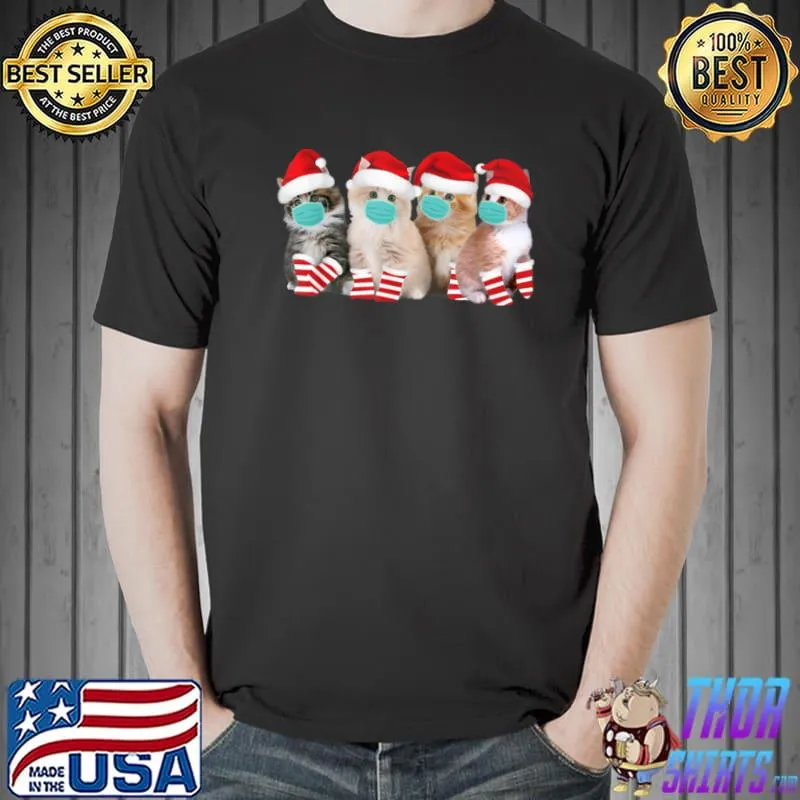 Awesome meowy Catmas Cat Wear Mask Socks Christmas Quarantine Lover T Shirt