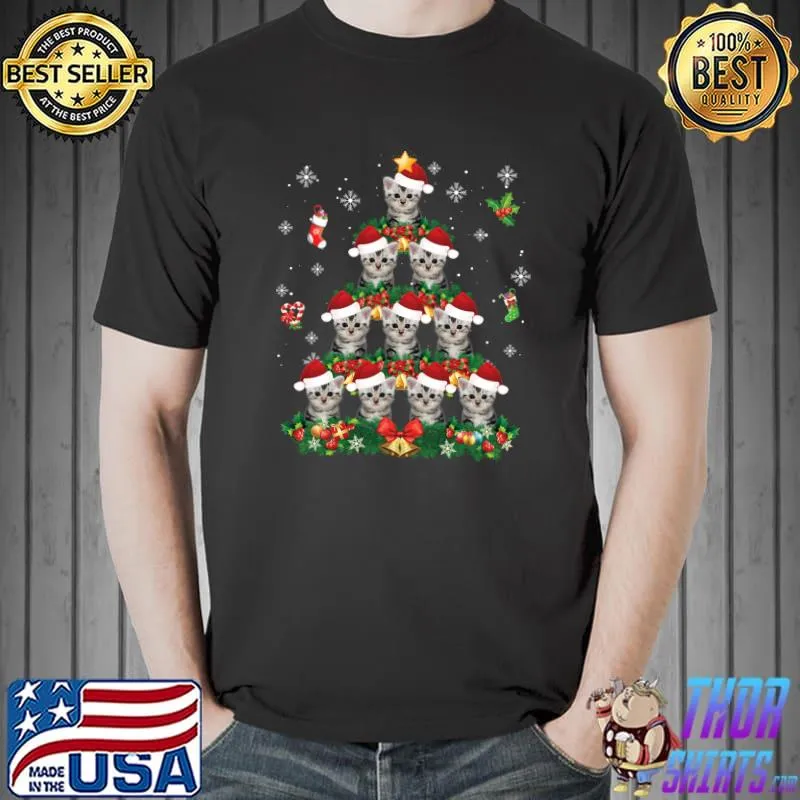 Awesome merry Christmas American Shorthair Cat Santa Tree Pajama T-Shirt Unisex