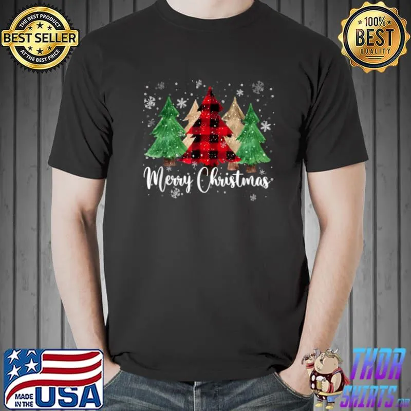 Awesome Merry Christmas Buffalo Plaid Trees Snow Pajama Xmas Gifts T Shirt Unisex