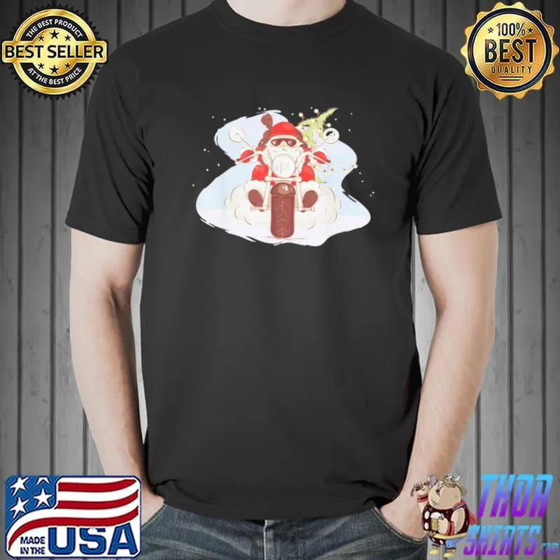 Awesome Merry Christmas Cool Santa Riding A Motorcycle T-Shirt