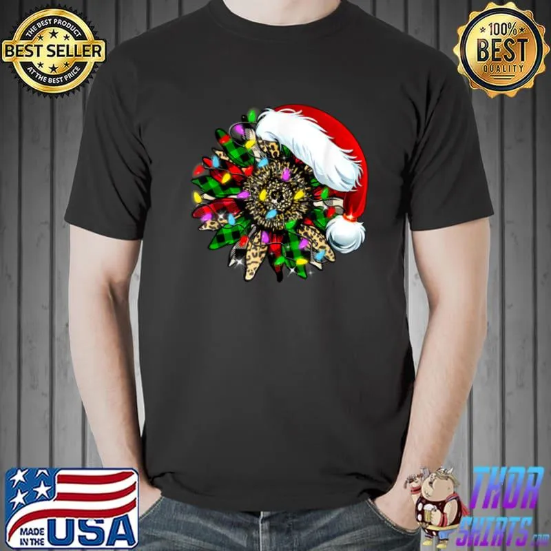 Awesome Merry Chritsmas Sunflower Santa Hat Buffalo Plaid Pajamas T Shirt Unisex