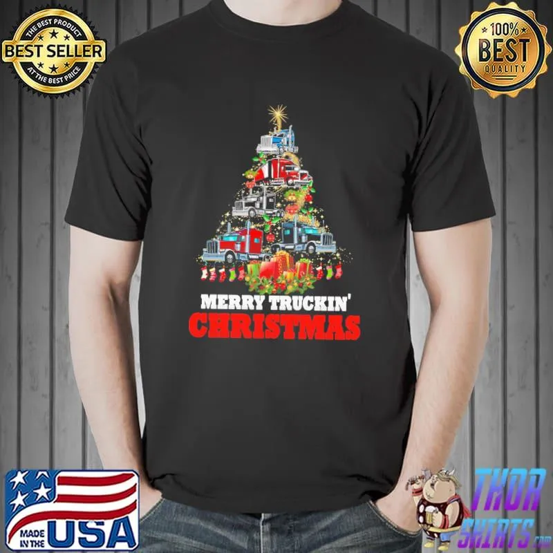 Awesome Merry Truckin Christmas Trucker Shirt Unisex