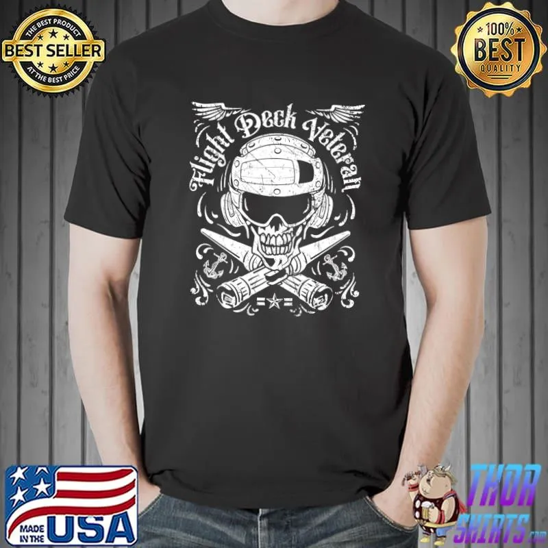 Awesome Naval Aviation Flight Deck Veteran Skull Vintage Distressed T-shirt