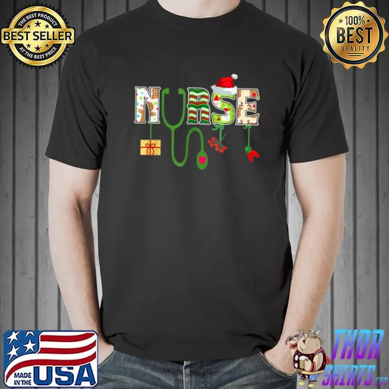 Awesome Nurse Stethoscope Christmas Santa Decor Funny Xmas Gifts T Shirt Unisex
