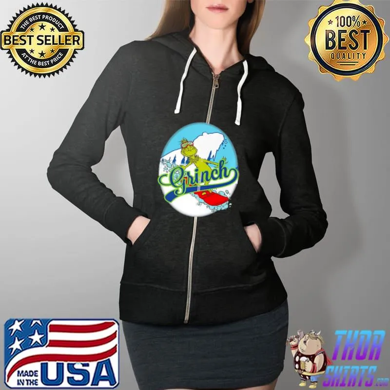 Awesome Official The Grinch skiing Snow Merry Christmas Shirt Full Zip Hooded