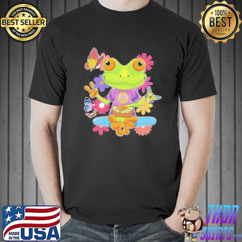 Awesome Peace Hand Sign Hippie Retro Trippy Colorful Frog T- Unisex