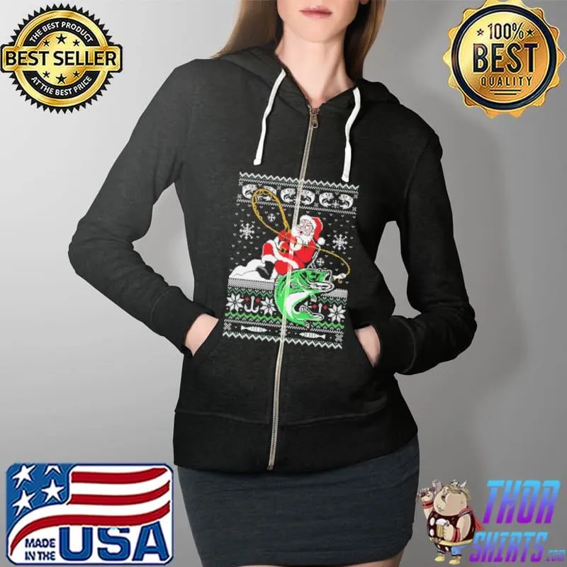 Awesome santa Claus Fishing Christmas Ugly s Full Zip Hooded