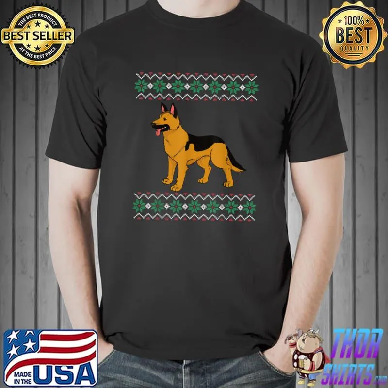 Awesome ugly Christmas Sweater Ugly Sweater Shepherd Dog T-Shirt Unisex