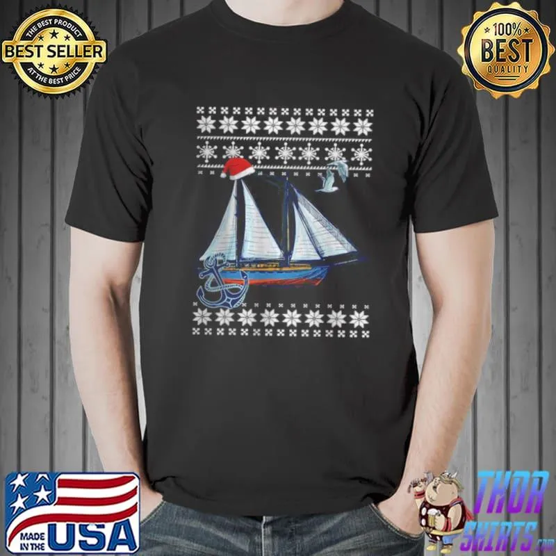 Awesome Ugly Sailing Merry Christmas Holiday Sweater Santa Hat Xmas T Shirt Unisex