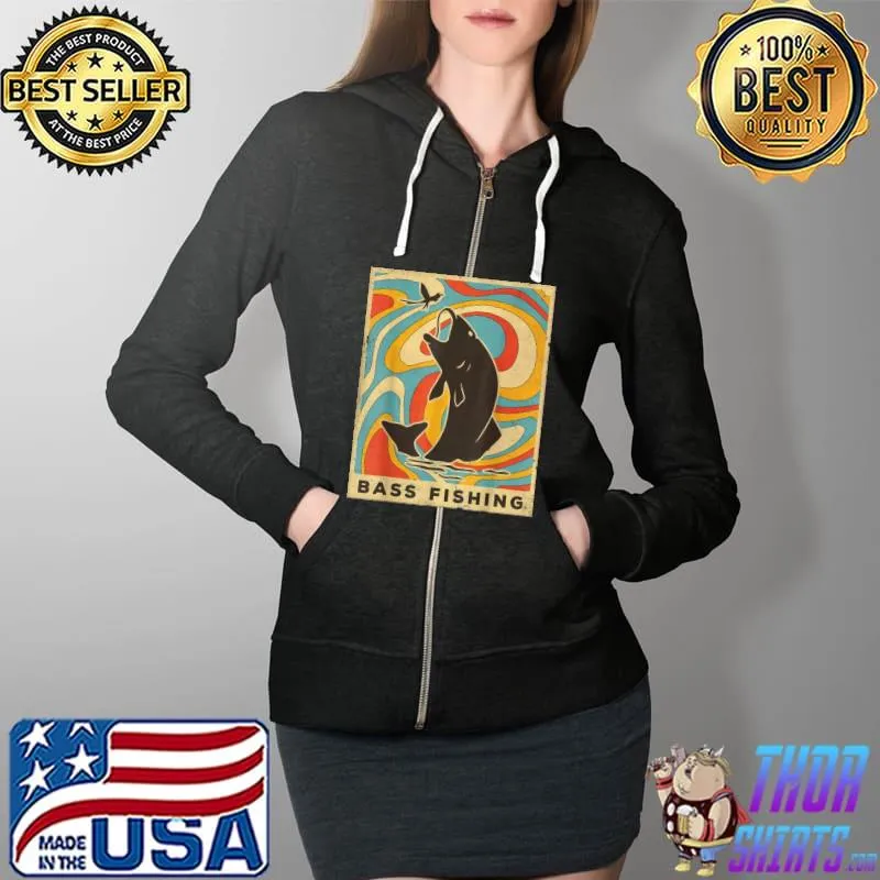 Awesome Vintage Bass Fishing Sport Retro Poster Shirt Full Zip Hooded