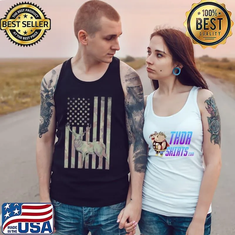 Awesome Whitetail Deer Hunting Buck American Camo USA Flag Shirt Tank Top