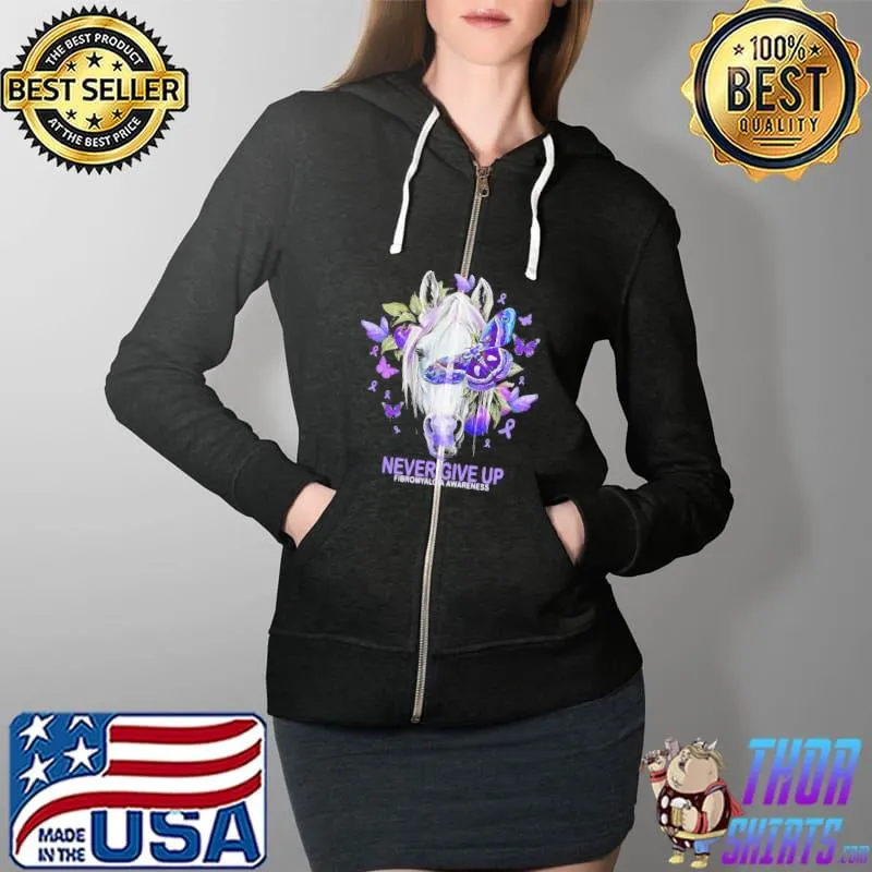 Awesome Will Never Give Up Fibromyalgia Awareness Shirt Full Zip Hooded