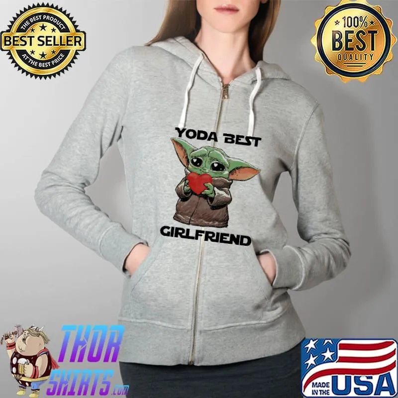 Baby Yoda Hugs Heart Yoda Best Girlfriend Valentine Shirts Full Zip Hooded