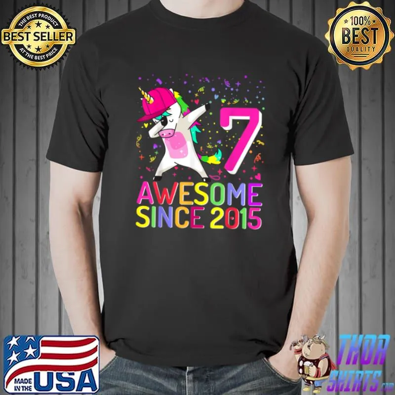 Best 7 Years Old Unicorn Dabbing 7th Birthday Girl Unicorn Party T Shirt Unisex