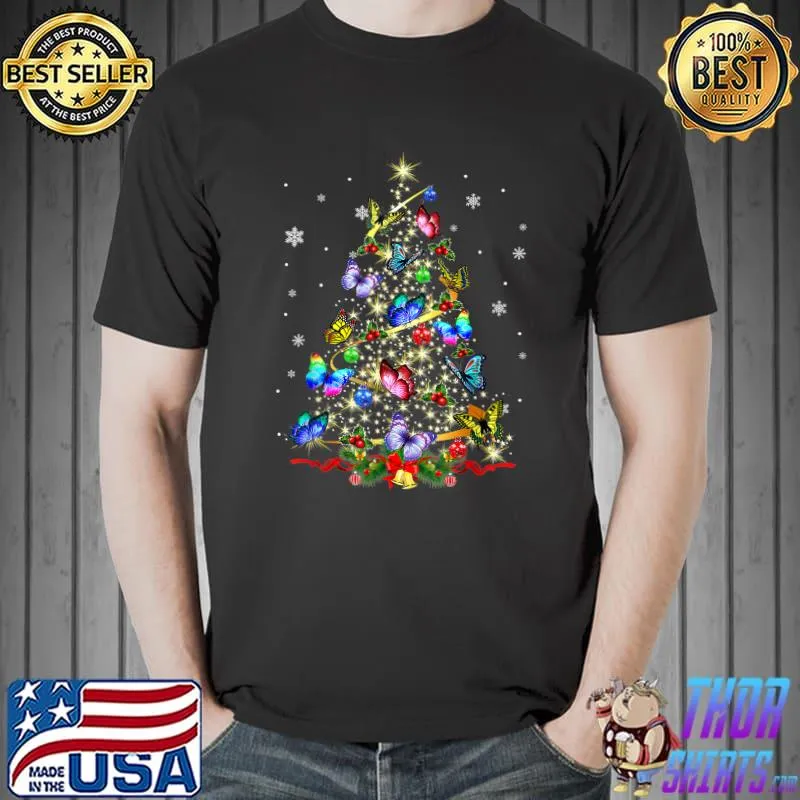 Best Butterfly Christmas Tree Lights Pajamas Xmas Butterfly Lover T-Shirt