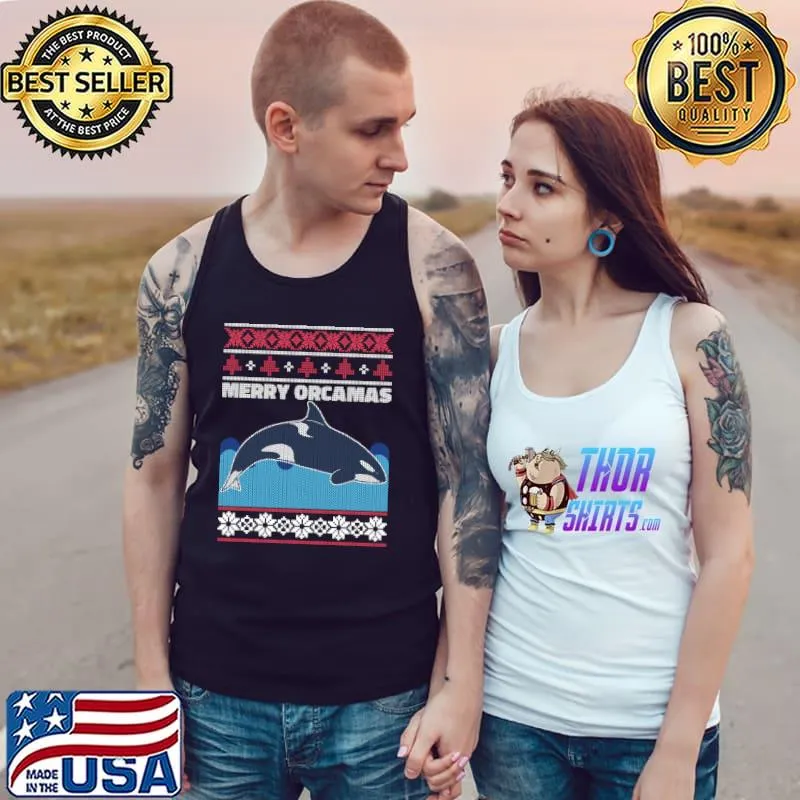 Best Christmas Orca Killer Whale Knit Look Ugly Christmas Sweater Long Sleeve T Shirt Tank Top