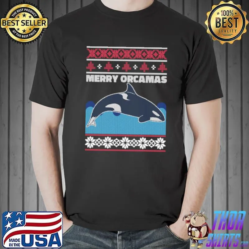 Best Christmas Orca Killer Whale Knit Look Ugly Christmas Sweater Long Sleeve T Shirt Unisex