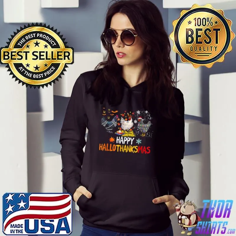 Best Cute Chicken Halloween Thanksgiving Happy Hallothanksmas T Shirt
