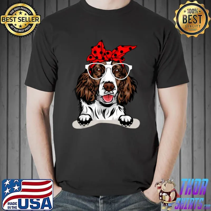 Best Cute English Springer Spaniel Red Plaid Headband And Glasses T Shirt Unisex