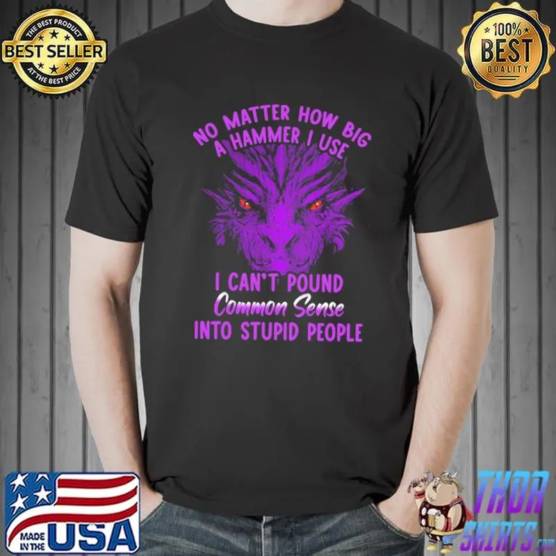 Best Dragon No Matter How Big A Hammer I Use I Can't Pound Common Sense Into Stupid People Shirt