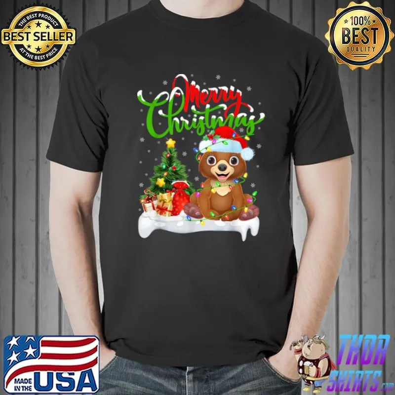 Best funny Bear Animal Lover Xmas Lighting Bear Christmas T Shirt Unisex